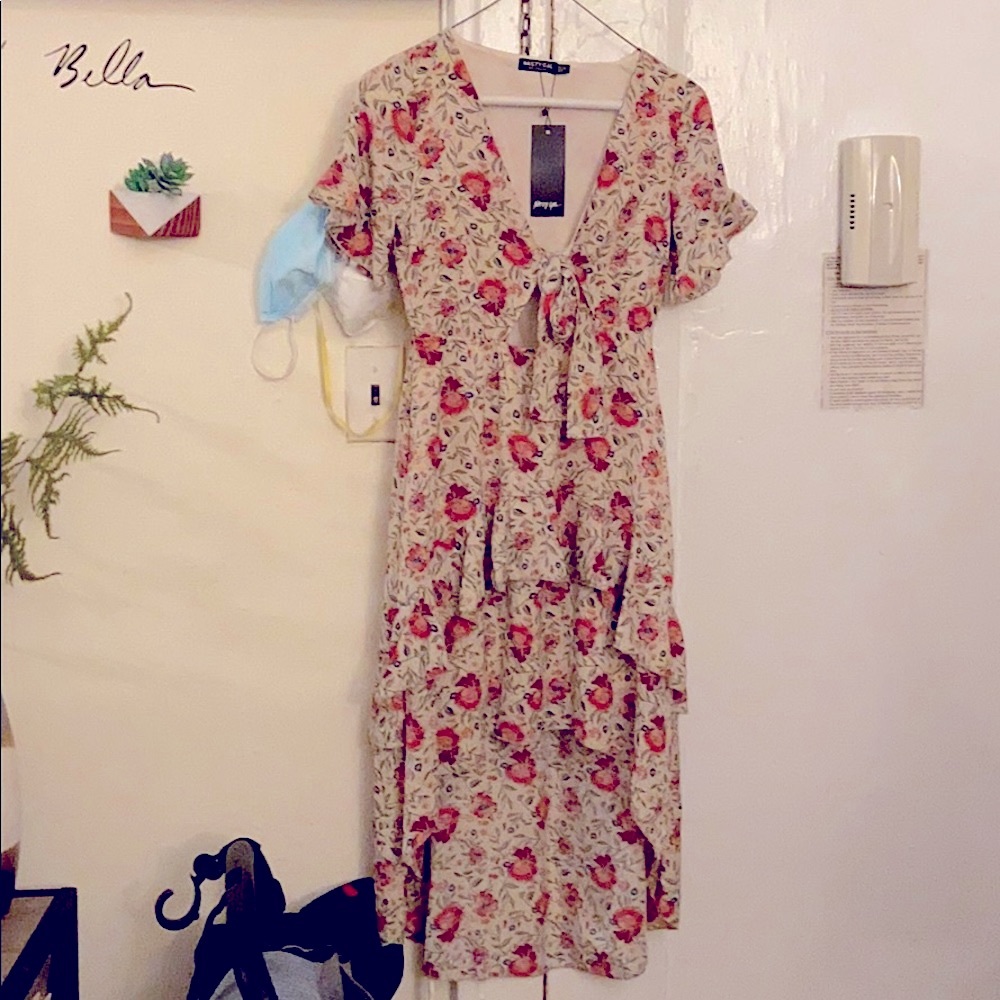 Nastygal Floral Frill V Neck Midi Dress